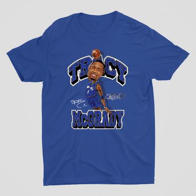NEU Karikatur Tracy McGrady T-Shirt Blau Kurzarm Alle Größen JJ4189