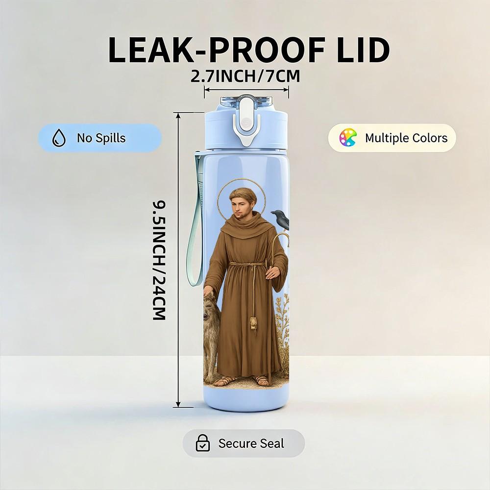 1PC Monk Robe Religious Portrait 750ml Color Plastic Sports Water Bottle Leakproof Flip Straw Lid Suitable for Sports Office Home Use