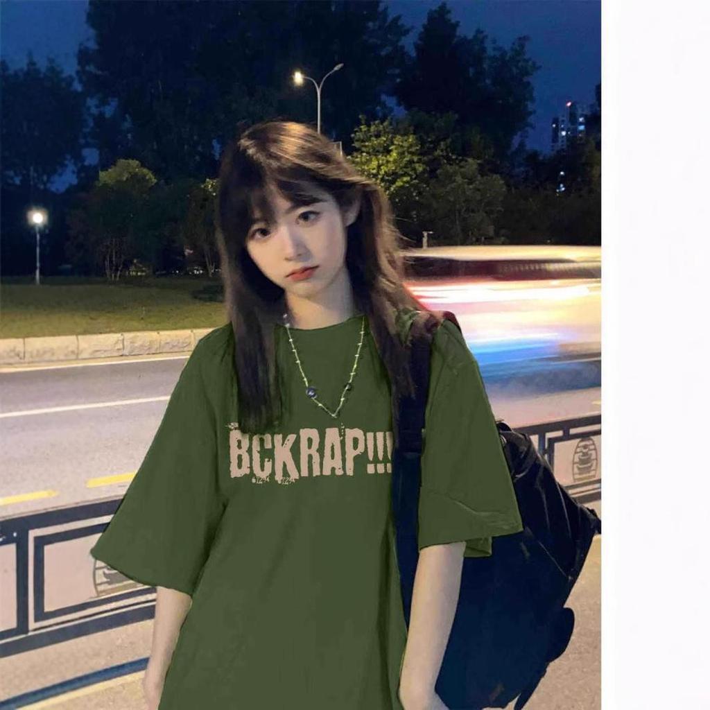 Plus Size Army Green Hong Kong Style Loose T-Shirt for Women - Trendy High Street Summer Top