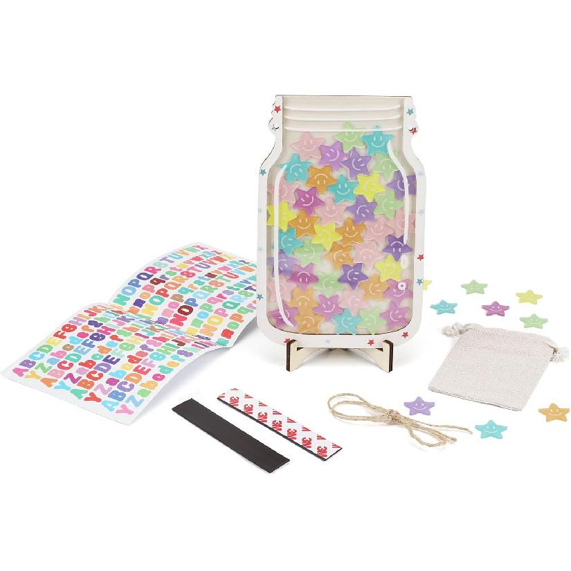 Personalized Magnetic Reward Jar, Star Smile Faces Jar with Colorful Letter Stickers, School Awards and Incentives Supplies for Teachers, Classroom