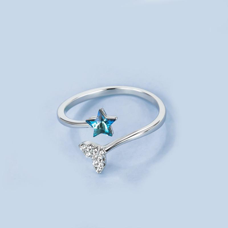 925 Sterling Silver Rings for Women Couple Minimalist Handmade BLue Star Ring Fine CZ Jewelry Birthday Gift Prevent Allergy
