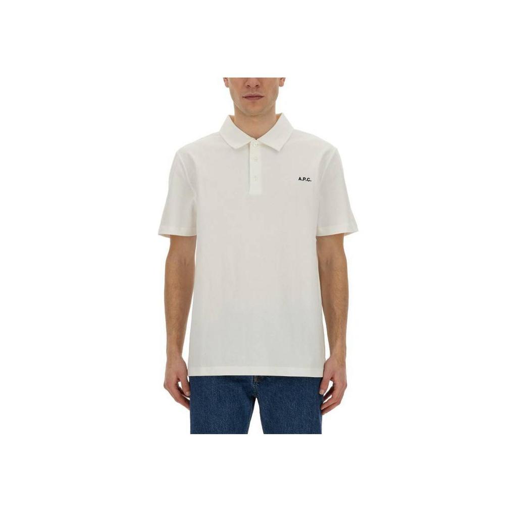 A.P.C Solid Color Printed Logo Polo Short Sleeve T-Shirt Men Tops White COGWZH26342-AAB