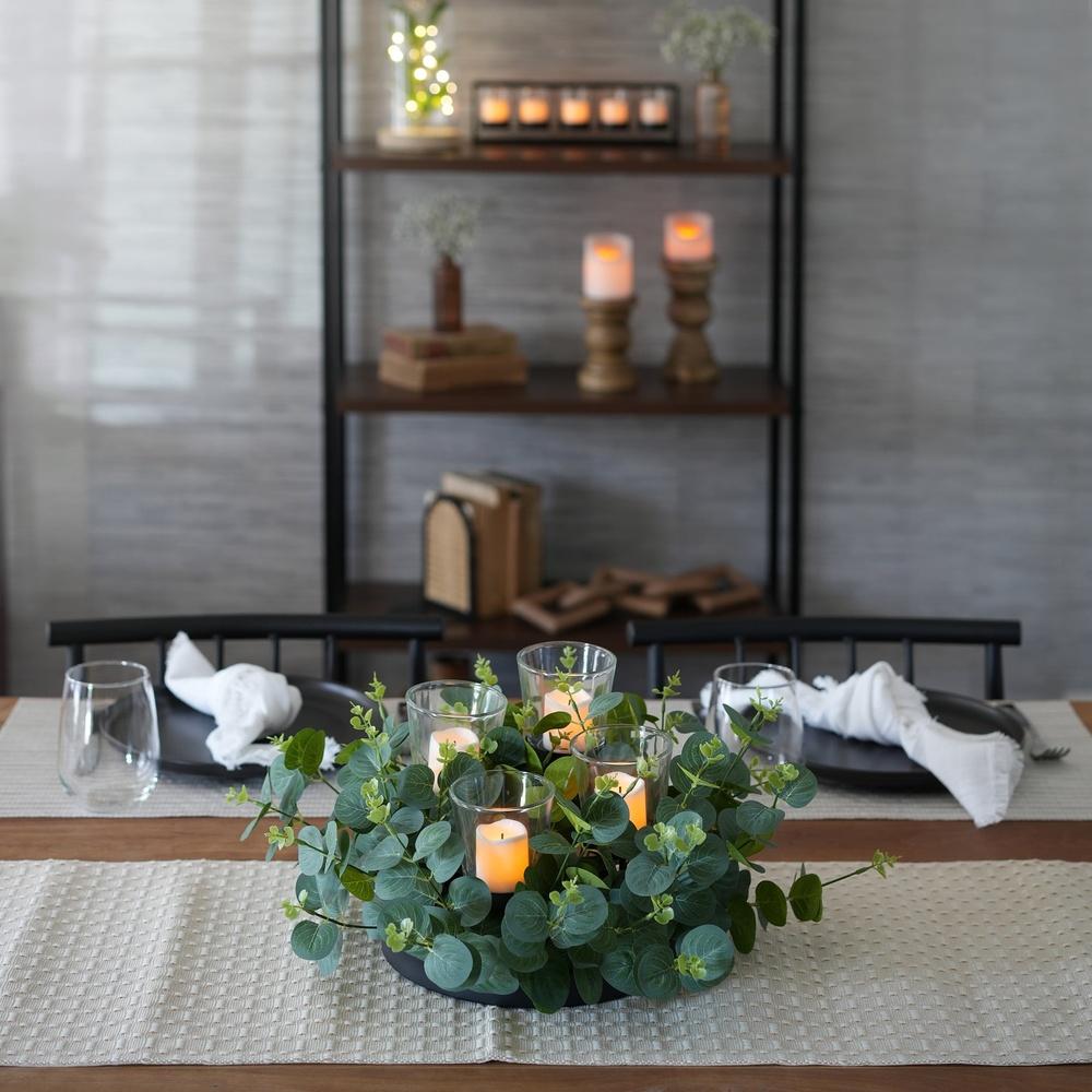 

Decorative Black Metal Tealight Candleholder Centerpiece with Faux Florals Indoor Use Votive Holder Accent Home Décor United States