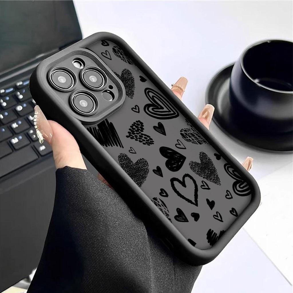 Love Heart Ladder Black Grooved Phone Case for iPhone 14/15/16/17 Pro Max