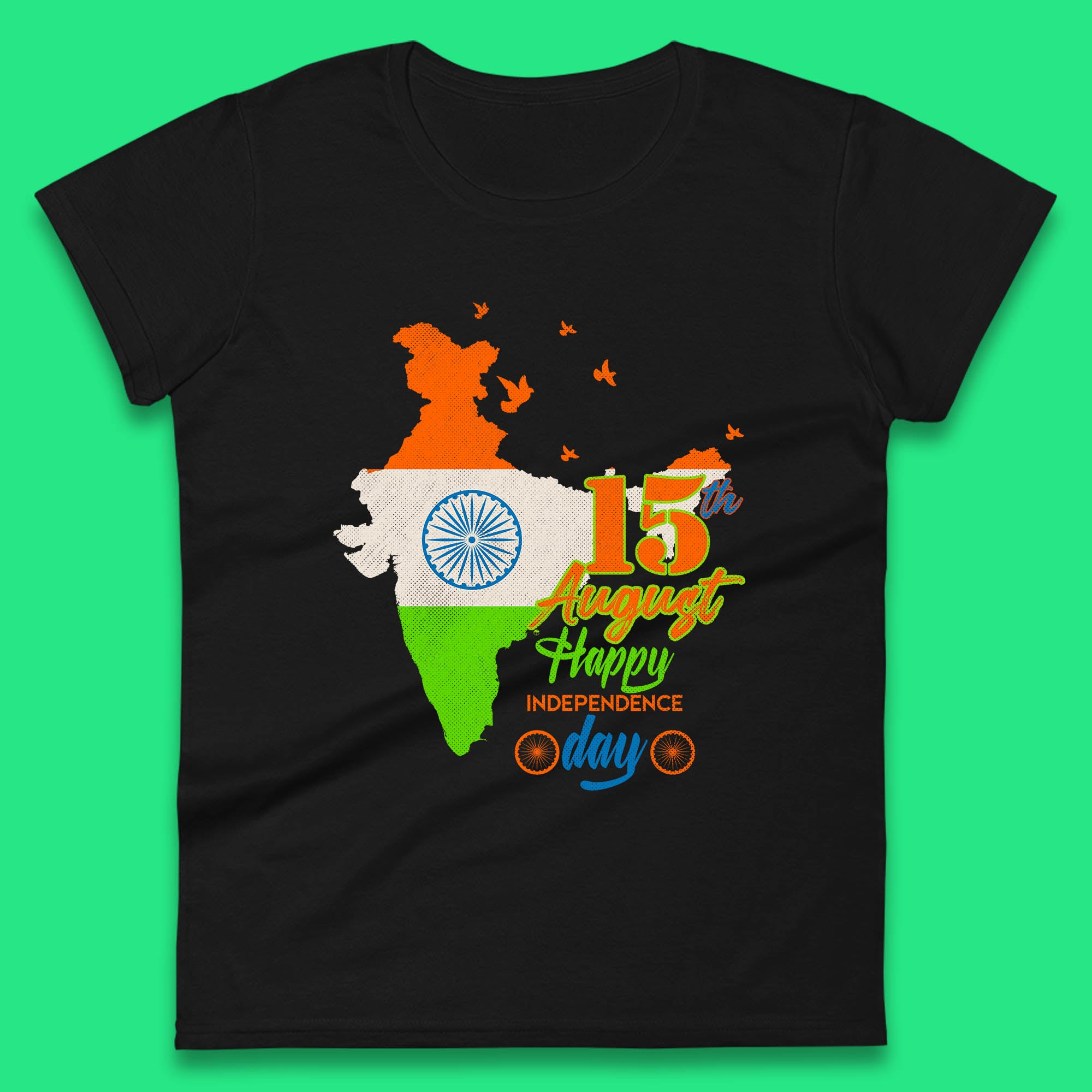 15th August India Happy Independence Day Patriotic Indian Map Flag Womens Tee T Shirt Mens Tops Unisex Top XL
