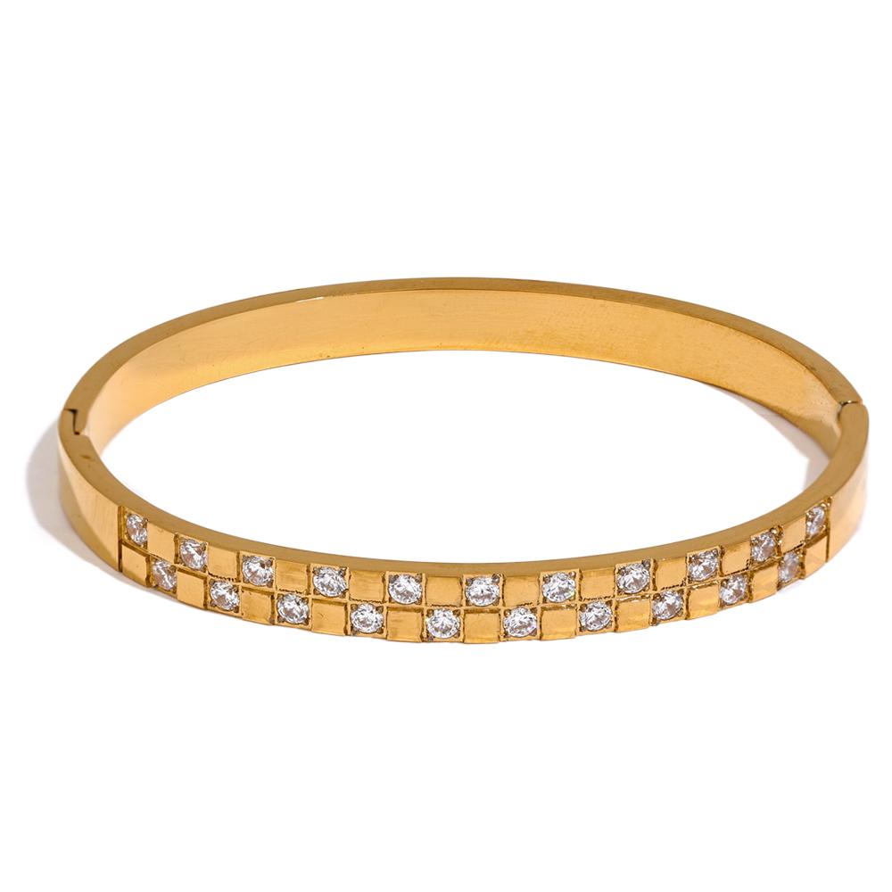 

Yhpup High-Grade Shiny Cubic Zirconia Stainless Steel Wide Bracelet Bangle Gold Silver Color Charm Stylish Jewelry Gift Women