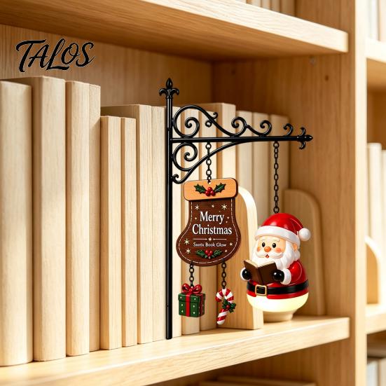 Festive Reading Nook Accents Christmas Bookshelf Hanging Light, Snowman Book Lamp, Metal Decorative Supports Floating Library Lantern Decor,