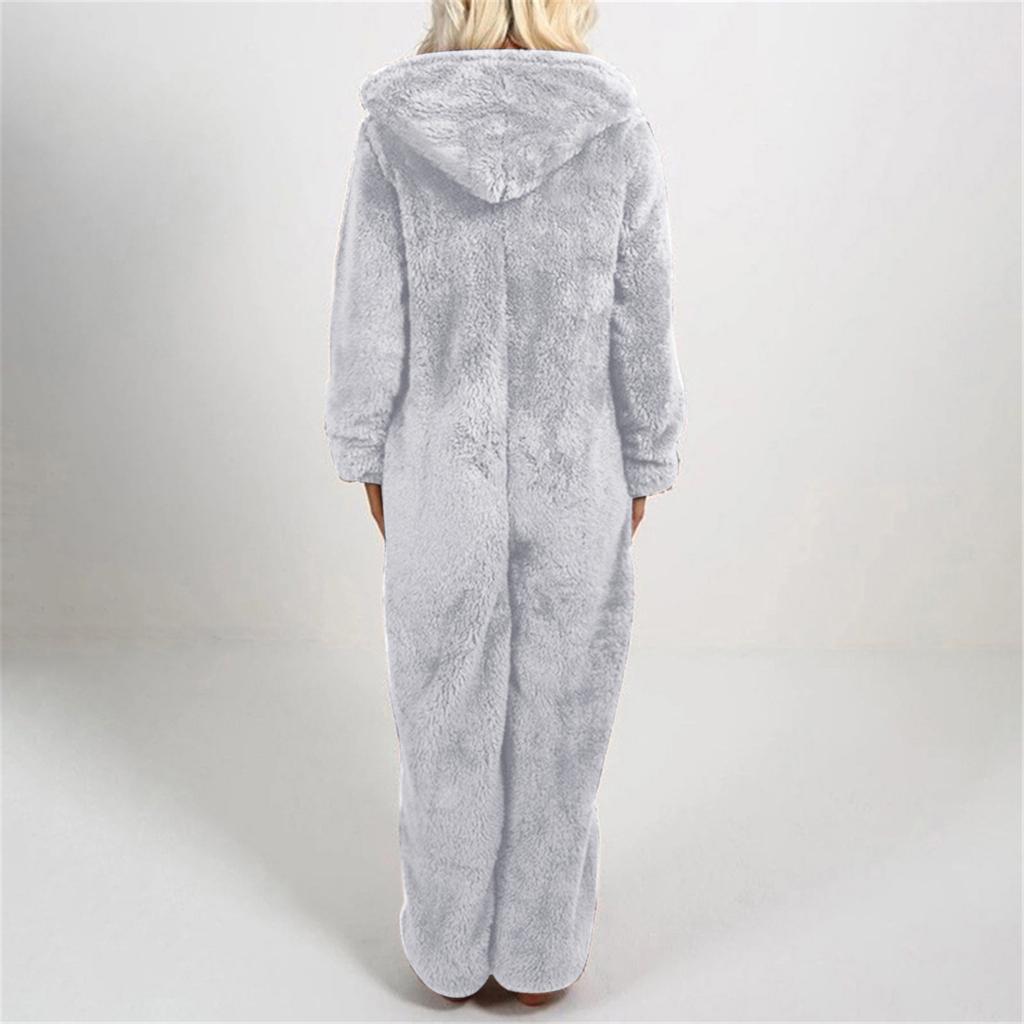 Women Long Sleeve Hooded Jumpsuit Pajamas Casual Winter Warm Rompe Sleepwear