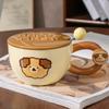 Cană rotundă cu animal pentru micul dejun cu capac linguriță ceramică pentru cuplu acasă cană super drăguță cană creativă pentru apă