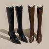 Vintage Spitzschuh Hoher Absatz Damen Kniehohe Stiefel Mode Rückenreißverschluss Schuhe Herbst Winter Damen Slim Knight Lange Stiefeletten