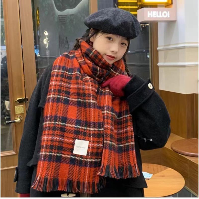 Christmas scarf women's winter senior sense red versatile plaid scarf student thickened warm couple shawl