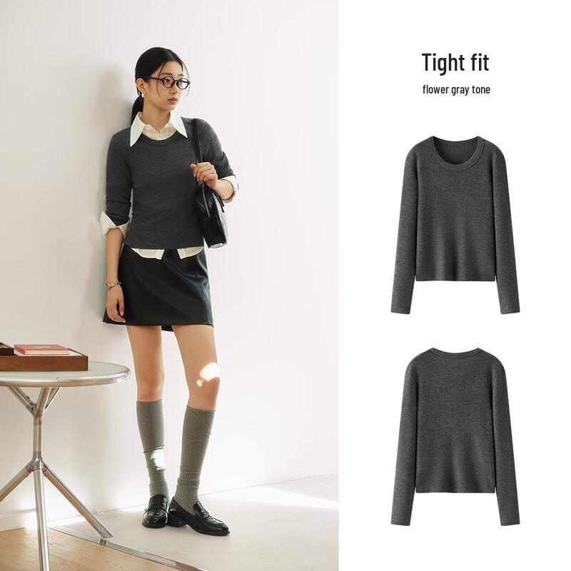 Semir Women's Round Neck 100% Wool Knit Sweater