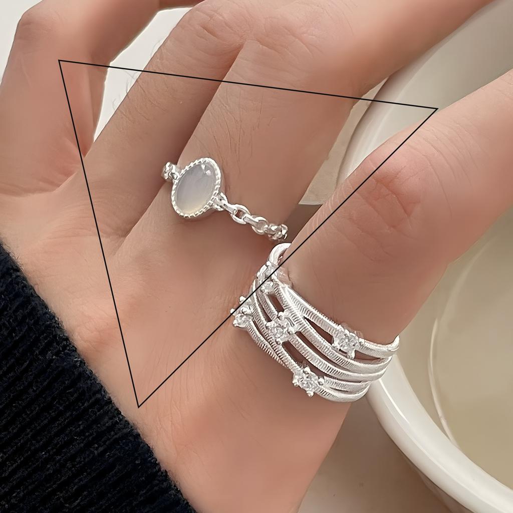 925 Silver Flower Lace Ring Korean Fashion Opening Inlaid CZ Adjustable Rings Valentine's Day Gift