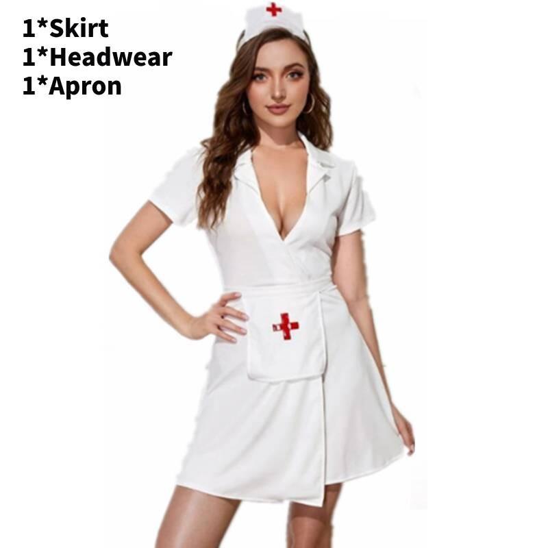 

Costume Doctor Nurse Cosplay Dress Set Halloween Party Stage Performance Gift 3pcs White,S