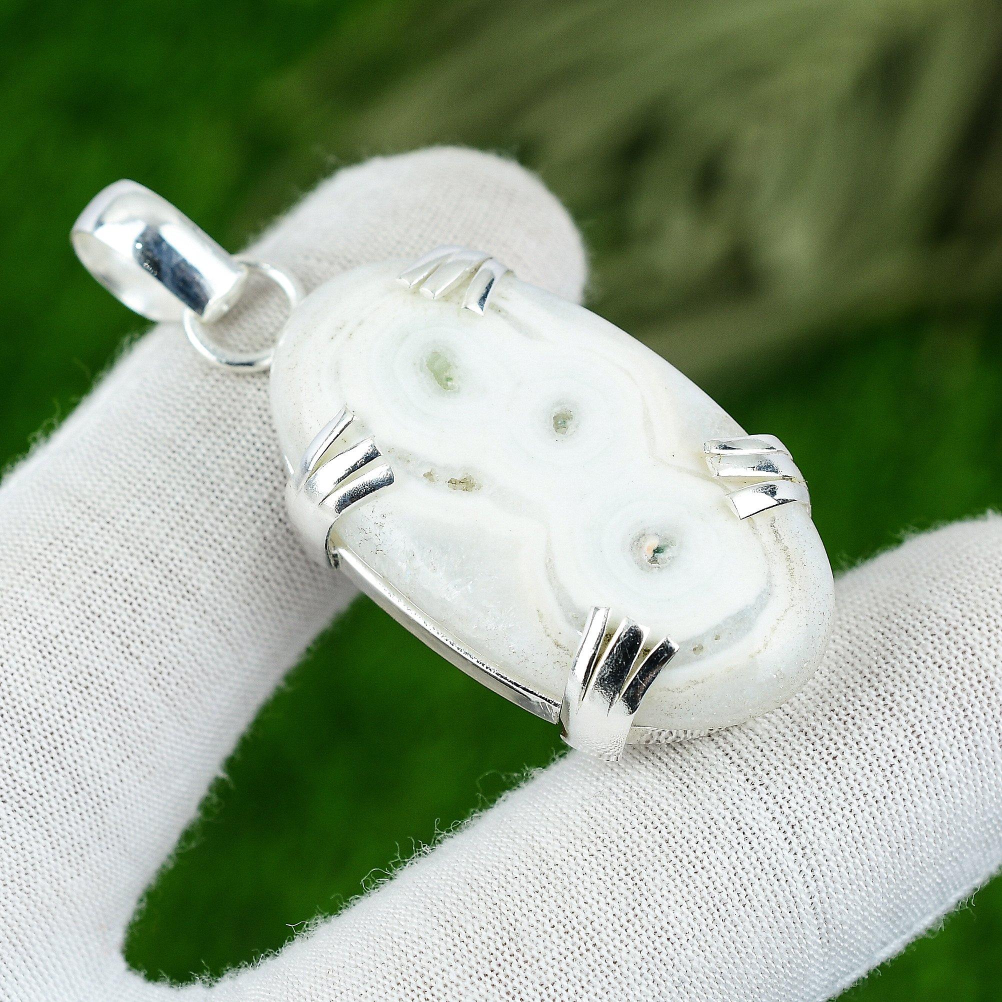 

Womens day Sale White Solar Quartz Gemstone 925 Silver Birthday Handmade Pendant