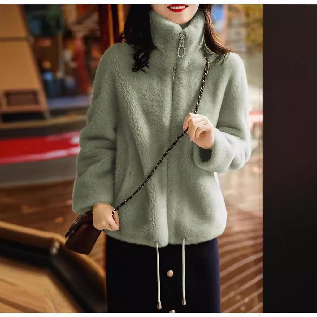 Women's Double-Sided Velvet Fleece Jacket - Warm High Collar Zip-Up Cardigan for Autumn/Winter
