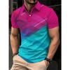 3D Printed Color Striped Men's Polo Shirt