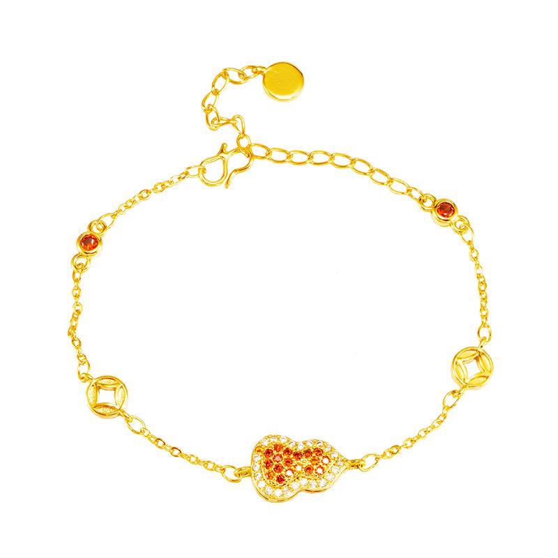 Elegant Women's Gourd Bracelet: 24k Gold-Plated with Colorful Zircon Styling