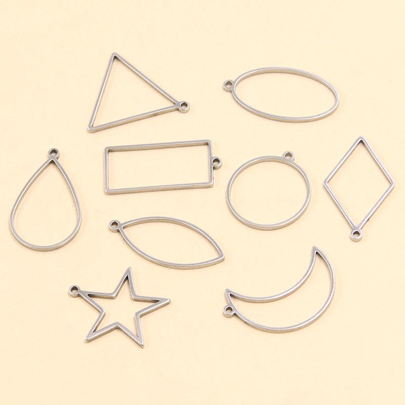 Stainless Steel Geometric Charm Molds: 10 Models & 2 Colors - Pentagram, Rhombus, Circle, Water Drop, Moon Pendants