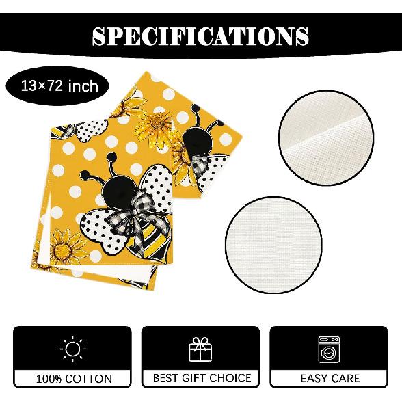 Summer Decorations Sunflower Table Runner Spring Summer Floral Bee Table Cover Summer Sunflower Decor Spring Summer Decorations for Home Party
