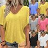 Camiseta Casual Feminina Plus Size de Cor Sólida com Decote V e Manga Curta