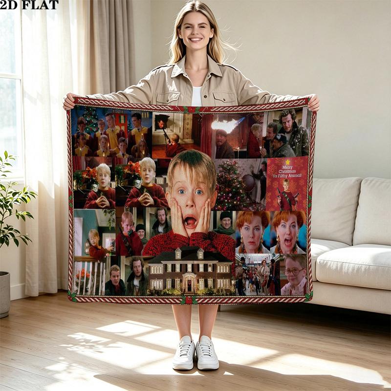 Home Alone Christmas Print Flannel Blanket High Quality Warm Comfortable Cover for All Seasons Perfect for Gifts Home Decor