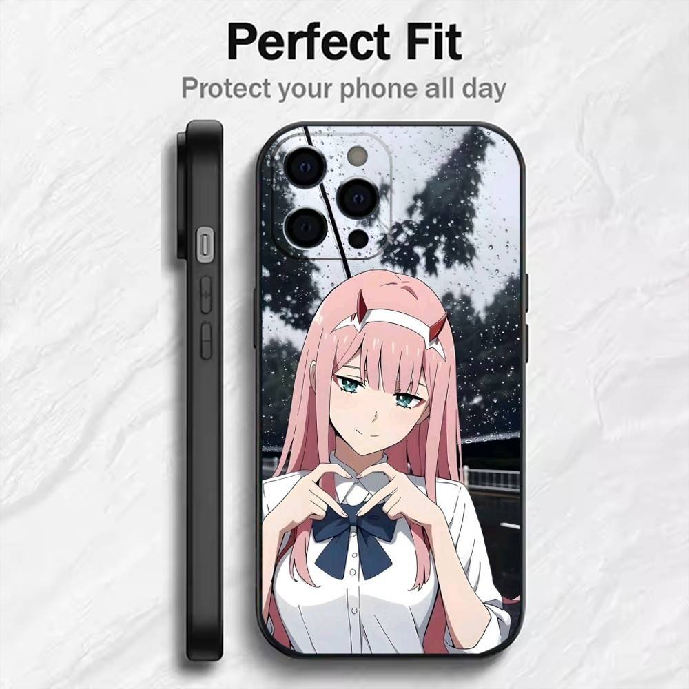 Anime ZERO TWO Phone Case For iPhone17,16,15,14,13,12 Plus,Max Soft Silicone Black Cover