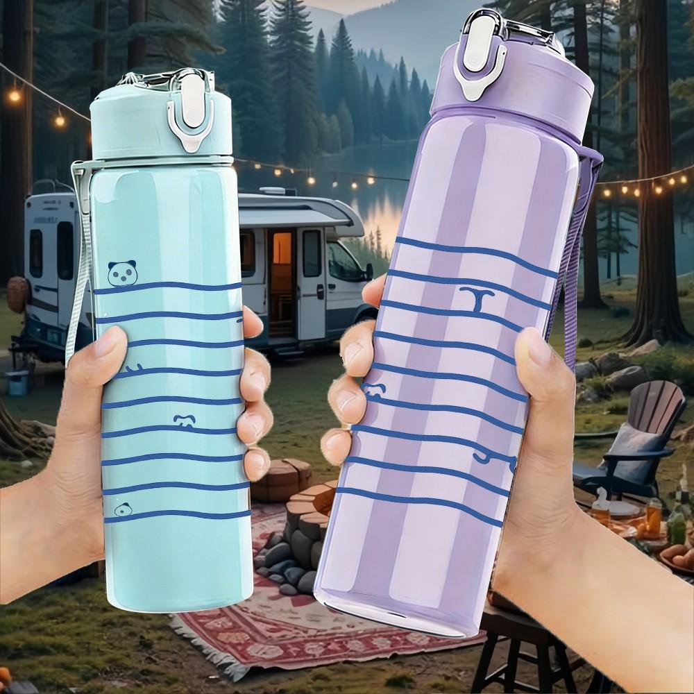 1PC Blue Wave Line Horizontal Stripes 750ml Color Plastic Sports Water Bottle Leakproof Flip Straw Lid Suitable for Sports Office Home Use