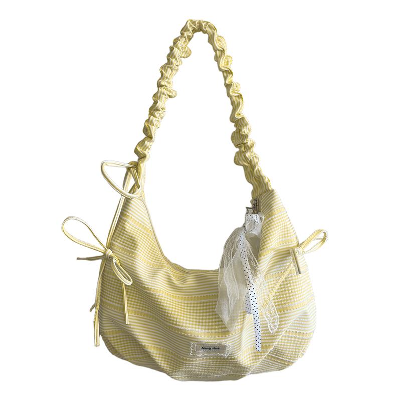 Borsa a mano da donna con fiocco e pieghe, borsa da spalla