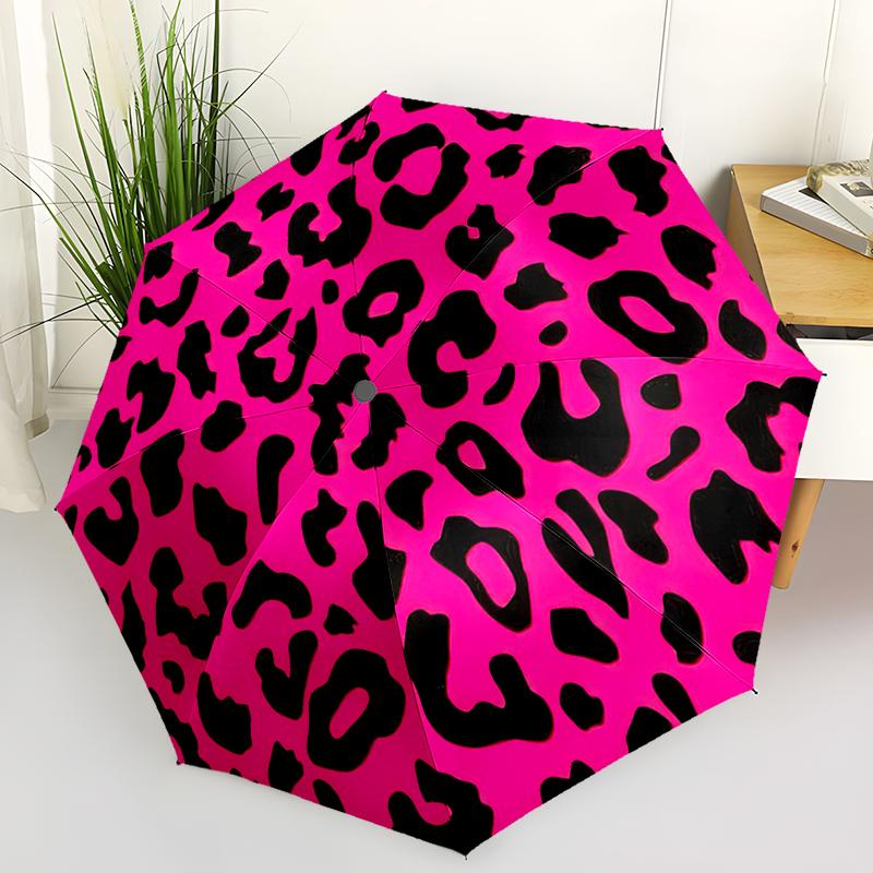 1pc Colorful Leopard Print Pattern Umbrella Portable Folding Umbrella Iron Frame Hole Bone Structure Outdoor Home Umbrella