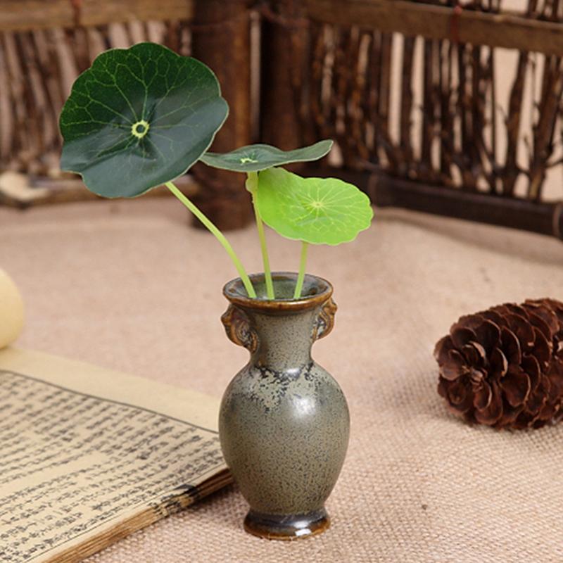 1Pc Hydroponics Chinese-Style Living Room Decoration Ceramic Small Vase Green Retro Flower Vase Crafts Tabletop Ornament