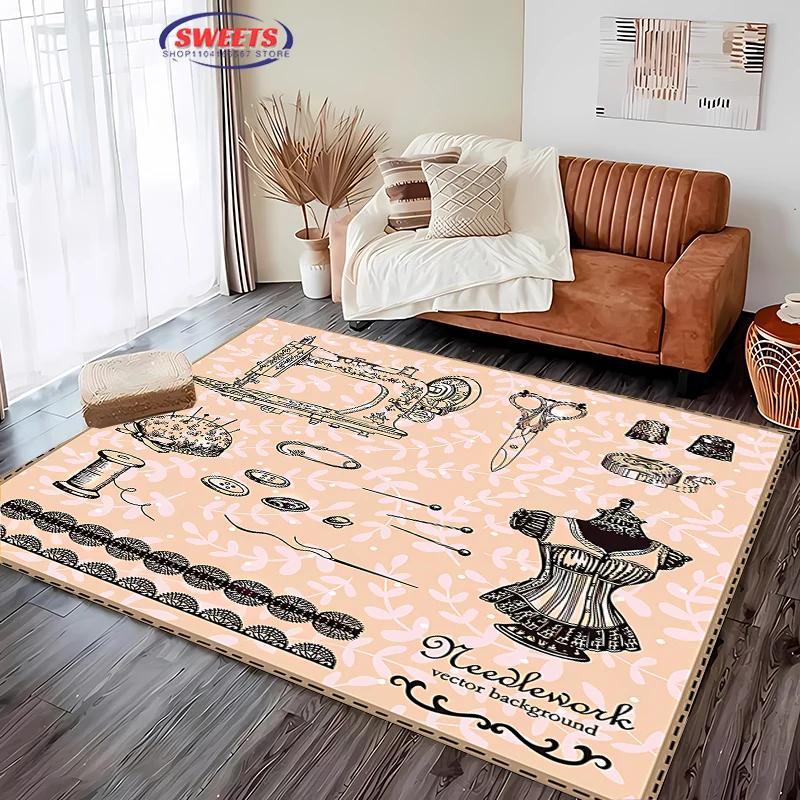 3D HD Printing Vintage Sewing Machine Carpet Multi-Size Optional Living Room Bedroom Office Large Area Mat Machine Washable Rug