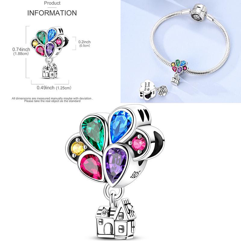 Inlaid Zirconium Sun 925 Silver Travel Balloon Butterfly Love Family Sister Heart Charm Fits Women Jewelry