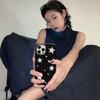 Cool Stars Gloss Black Stylish Ins Phone Case For iPhone 16 15 14 13 12 11 Pro Max XR XS Max 7 8 Plus Y2K Shockproof Soft Cover