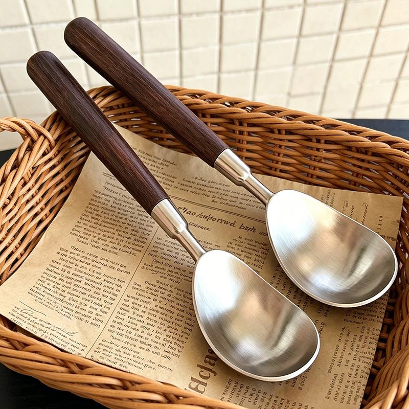 Walnut Wood Handle Stainless Steel Spoon Household Round Soup Spoon Table Spoon for Home Restaurant Dinner Eating Utensils4