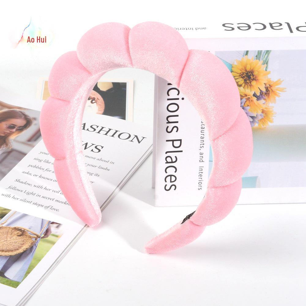 Bandeau Spa Velours Or - Cerceau Éponge Haut Crâne Tendance pour Maquillage et Soin de la Peau.