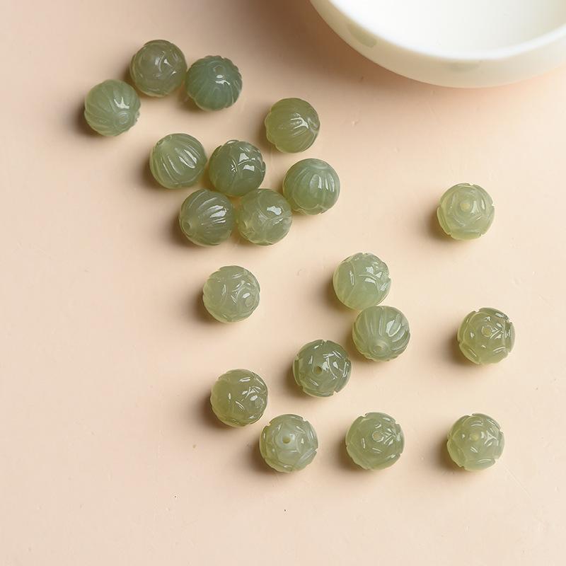 Authentic clear water green Hetian jade lotus beads for men and women, single lotus bead bracelet, Buddhist bead accessories, prayer bead accessories