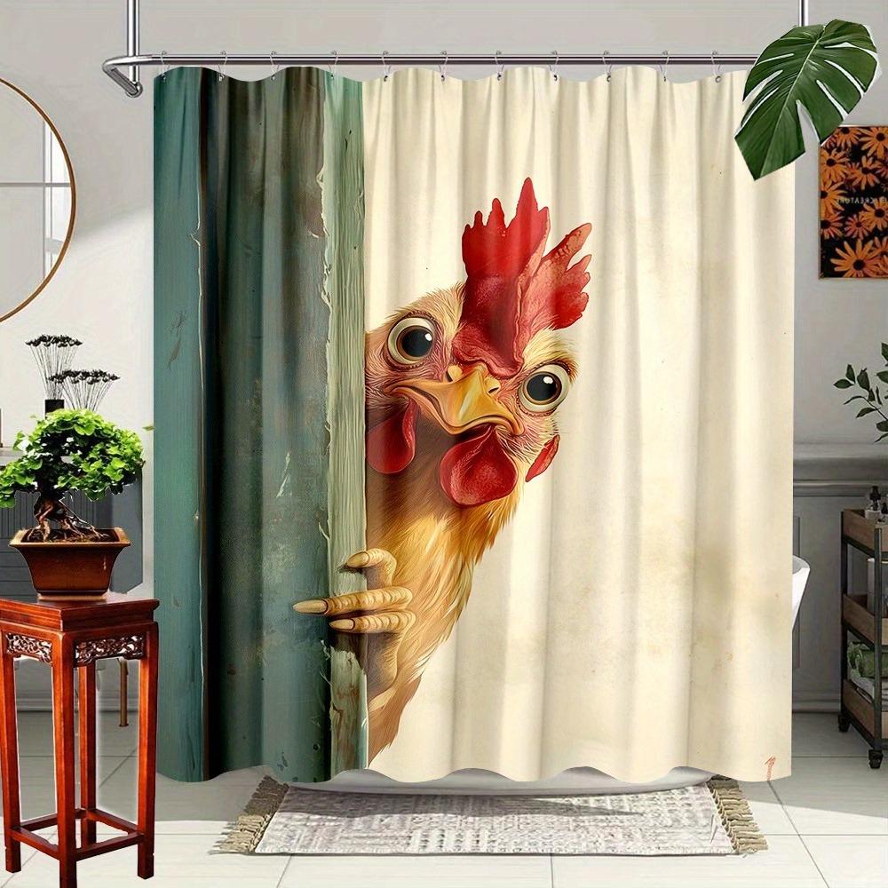 

Curious Chicken Peeking Waterproof Shower Curtain For Bathroom Decor, Modern Art Design, Vibrant Colors, Unique Farmhouse Style W60H190(CM)-1 Pcs