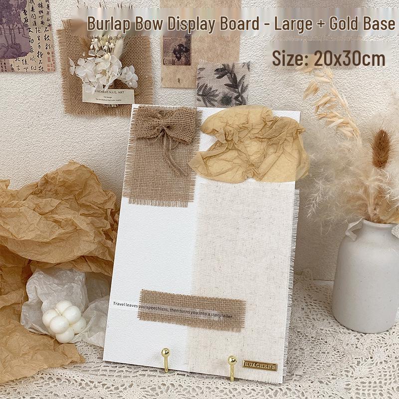 Original Handmade Retro Nail Art Display Board with Burlap Bow and Wearable Nails Pattern.