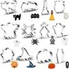 LMETJMA 12Pcs Halloween Cookie Cutters Set Stainless Steel Bat Ghost Cookie Cutter Shapes Halloween Cookie Cutter Stamp JT553