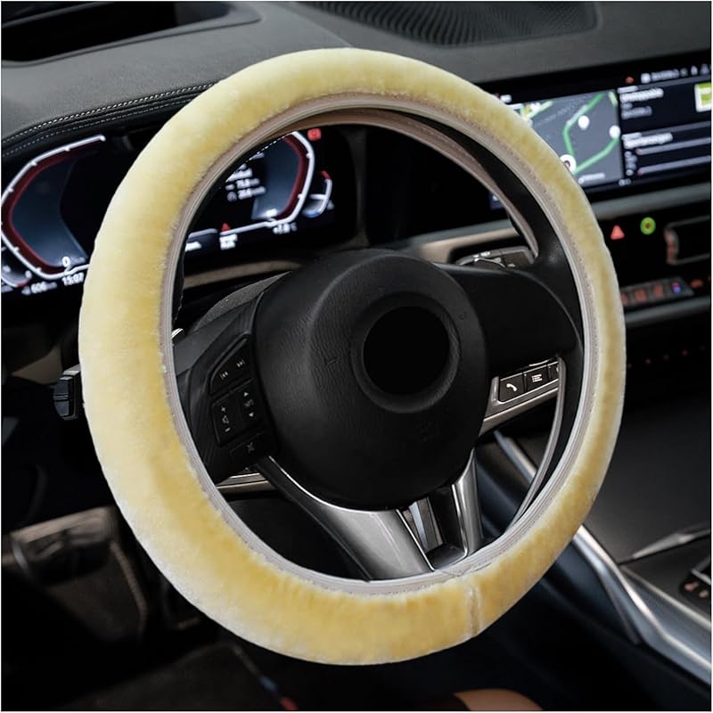 Car Fluffy Steering Wheel Cover, 15 Universal Furry Auto Steering Wheel Protector for Warm Winter, Elastic Non-Slip Car Steering Wheel Cover,