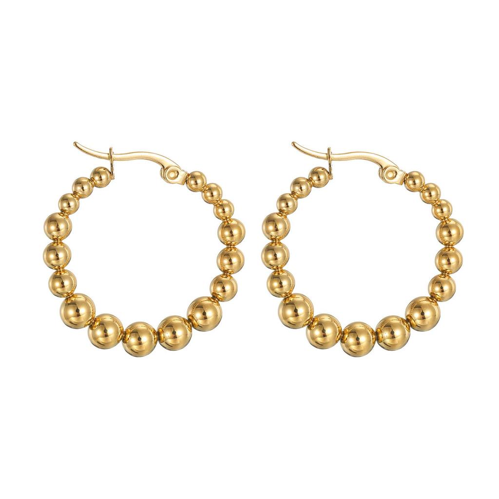Stylish European & American 18K Gold Stainless Steel Round Bead Ear Cuff Earrings