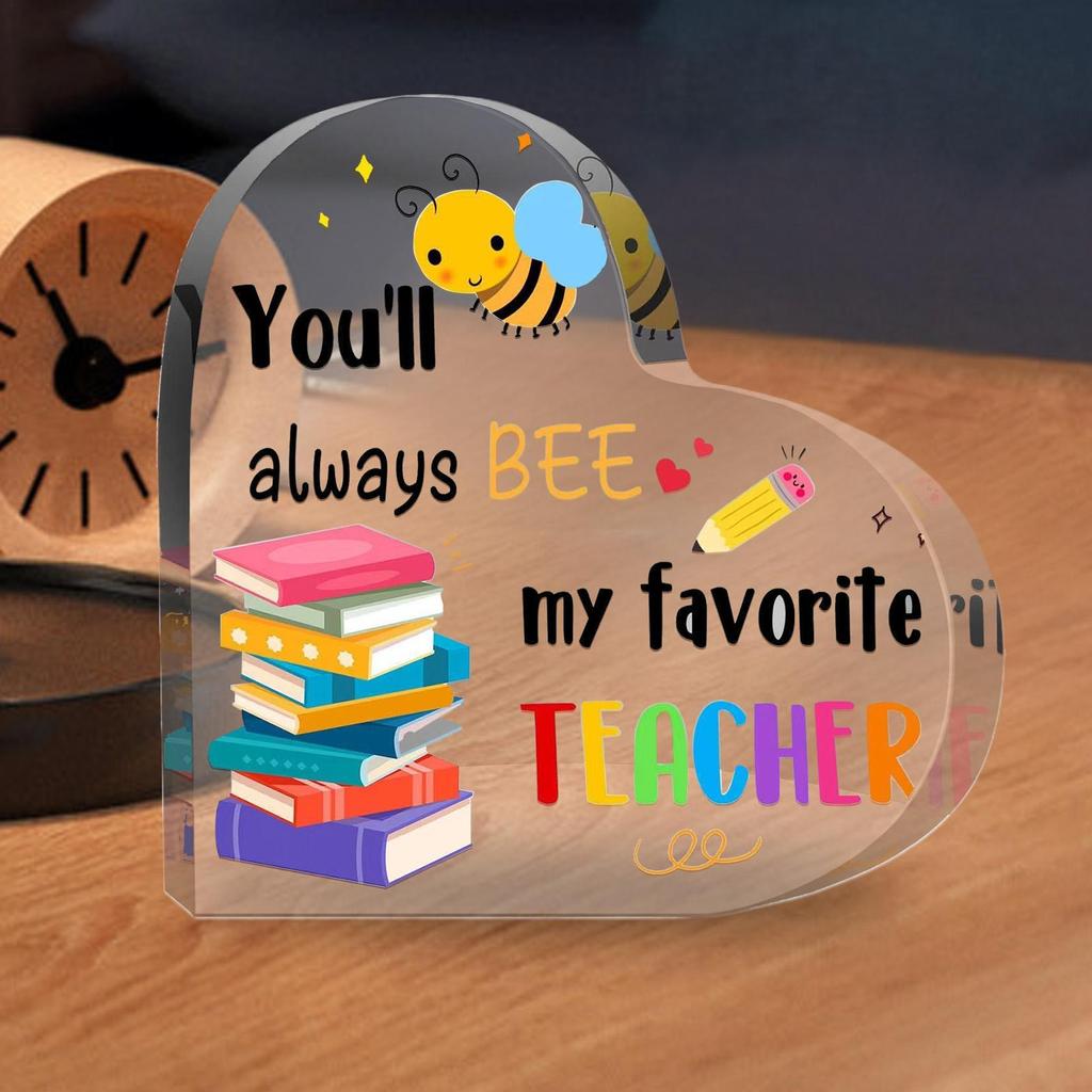 Teacher Sign 2-Piece Heart Shape Acrylic Teacher Sign Inspirational Table Decorations For Farewell Congratulations Christmas