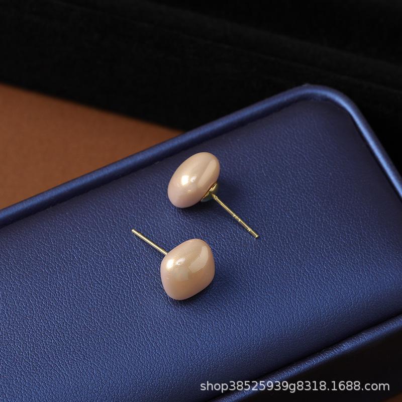 Geometric Square Bread Pearl Earrings, 925 Silver Needle Minimalist Niche Design Fashion Stud Earrings for Women 12mm