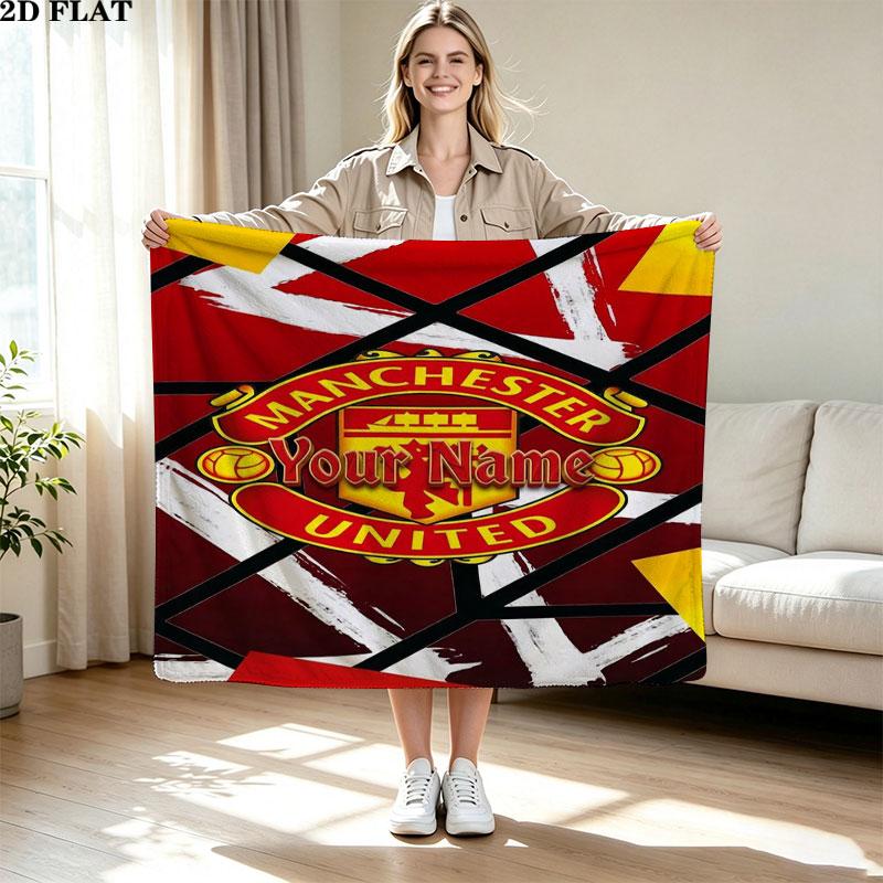 1PC Manchester United F Custom Name Patterned Flannel Blanket Suitable For All Seasons for Home Decor Warmth and Comfort Gifts Holiday Present