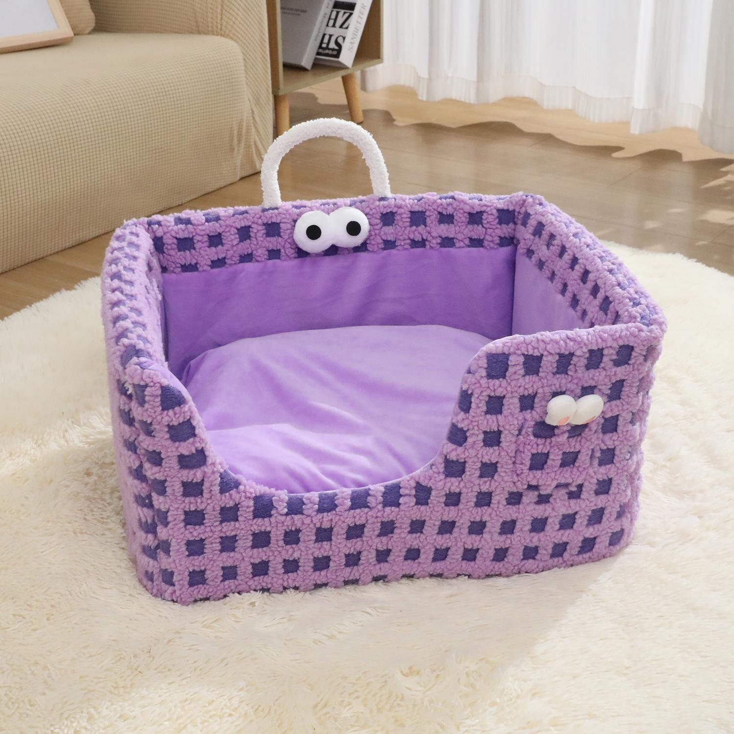 

Cat Bed Winter Warm Moon Velvet Double Hug Sponge Bed Extra Large Removable Washable Dog Bed Semi-Enclosed Cat Bed фіолетовий