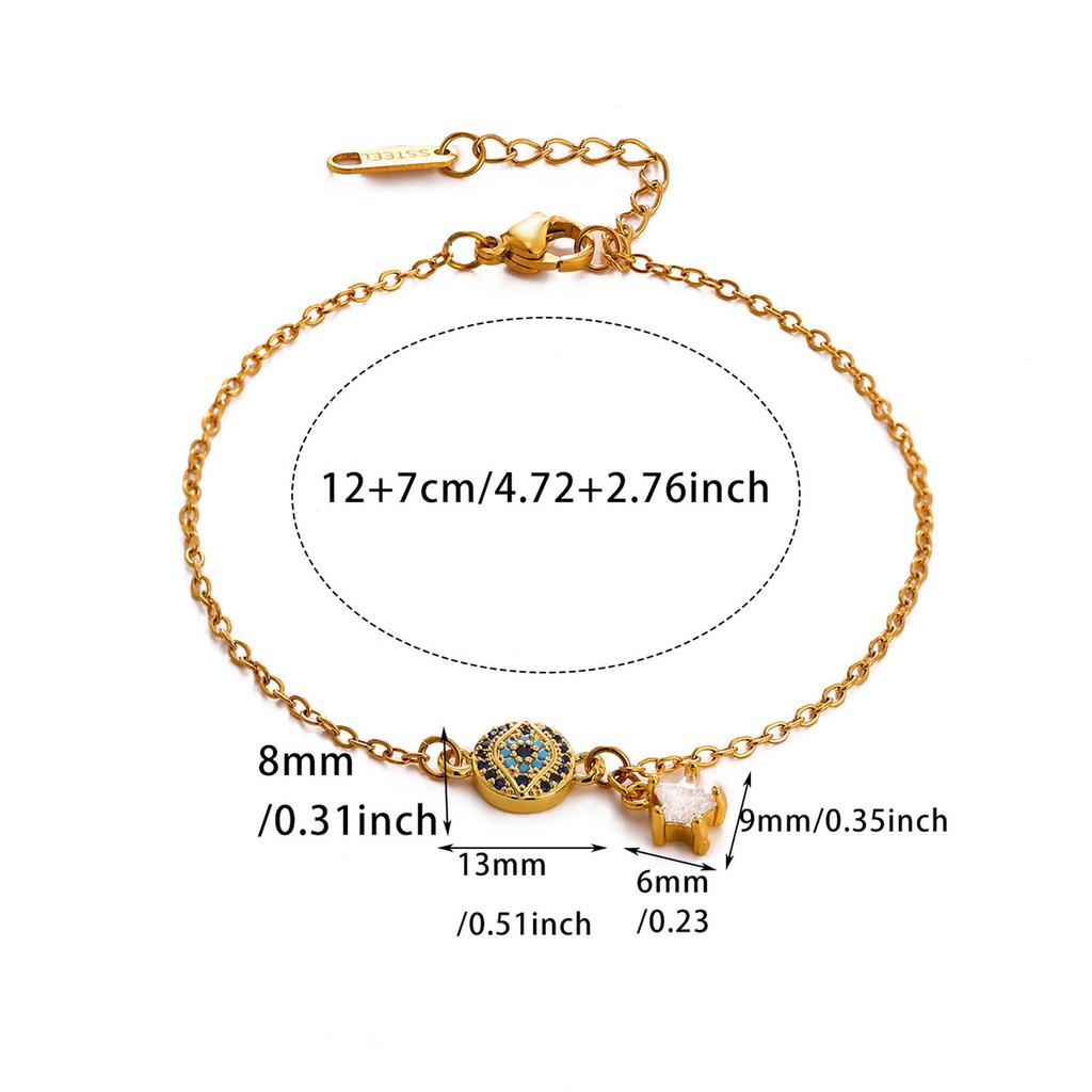 Minimalist Gold Color Evil Eye Bracelet With Star Pendant For Women Waterproof Stainless Steel Chain Hand Jewelry Summer Gifts