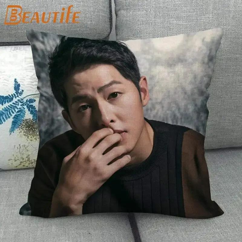 45X45cm Vincenzo Song Joong Ki KPOP Pillow Cover Square Zipper Cotton Linen Fabric Pillow Cases Bedroom Home Decorative Gift