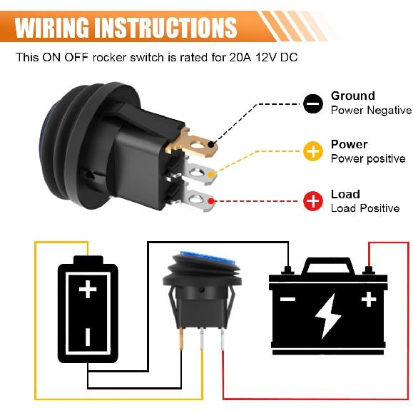2PCS 12V UL Listed Round Rocker Switch, Waterproof LED Rocker Toggle Switch with Shell, Lighted ON Off SPST 3 Pin Rocker Switch for Car RV Marine