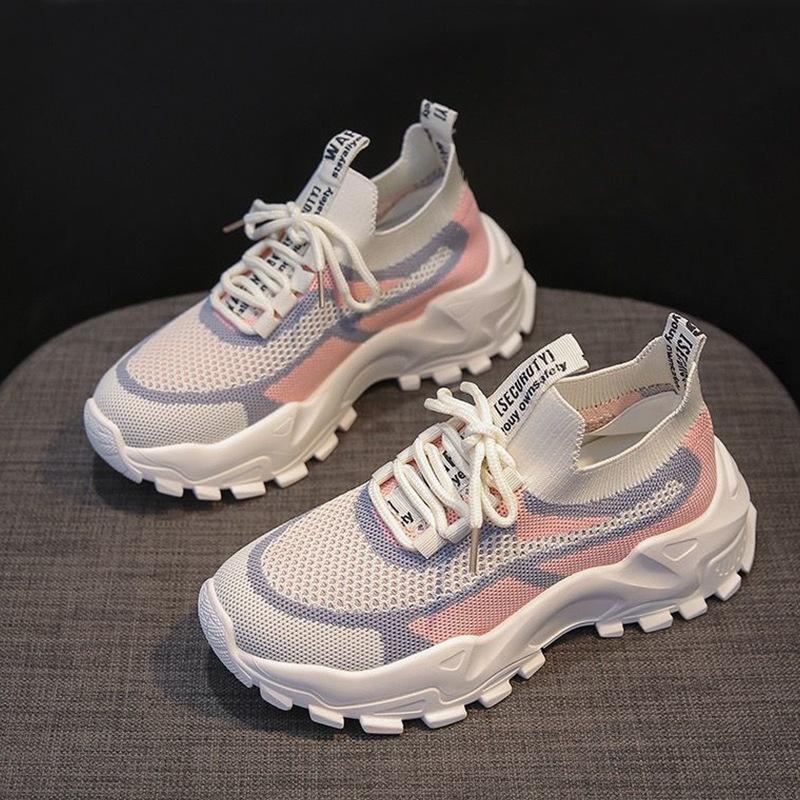 

Женская спортивная обувь, новинка весны 2023, дышащая повседневная обувь из тканого материала с увеличенной высотой, женская обувь для папы 38 розовый